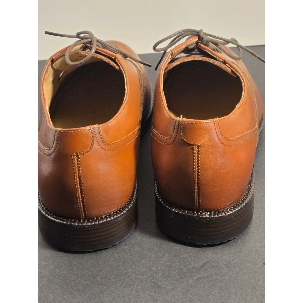 Johnston & Murphy McGrath Mens Italian Calfskin Leather Saddle Brown Oxfords NEW